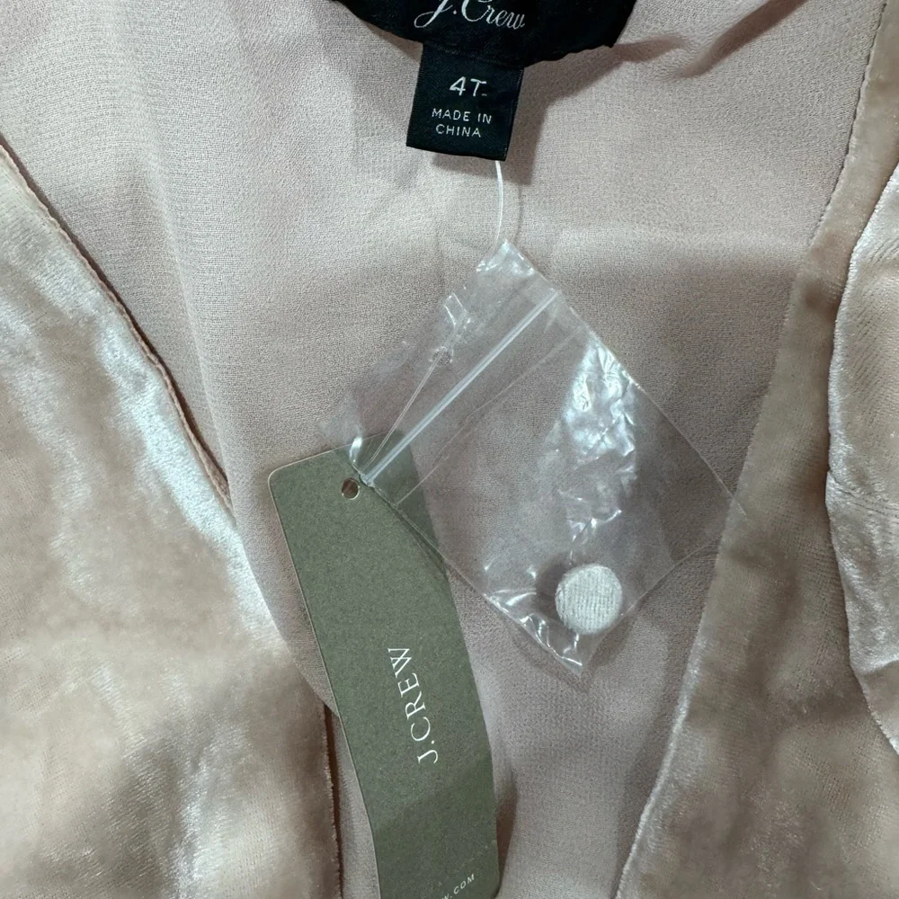 J Crew Women Blush Pink Velvet V-Neck Long Sleeve Top With Tie Size 4